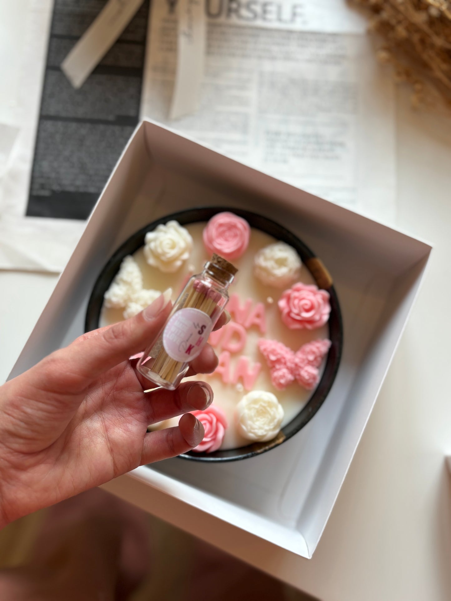 Floral butterfly candle