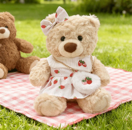 White teddy with strawberry dress