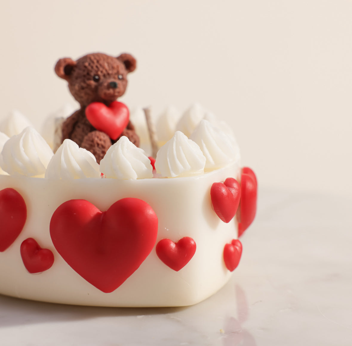 Teddy heart candle cake