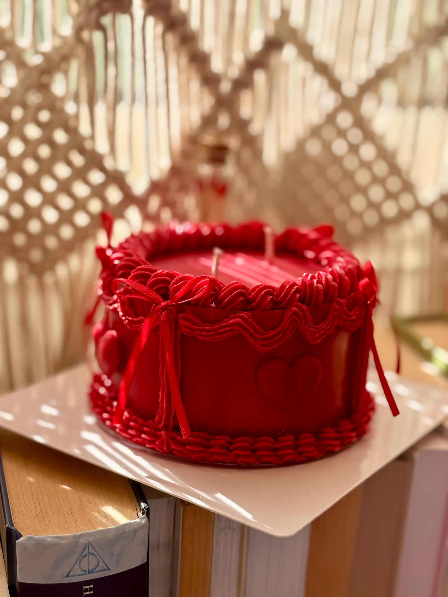 Red love candle cake