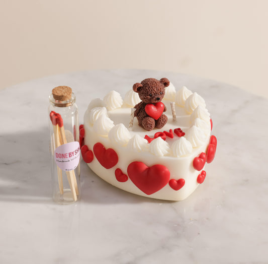 Teddy heart candle cake