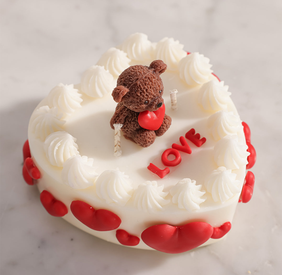 Teddy heart candle cake
