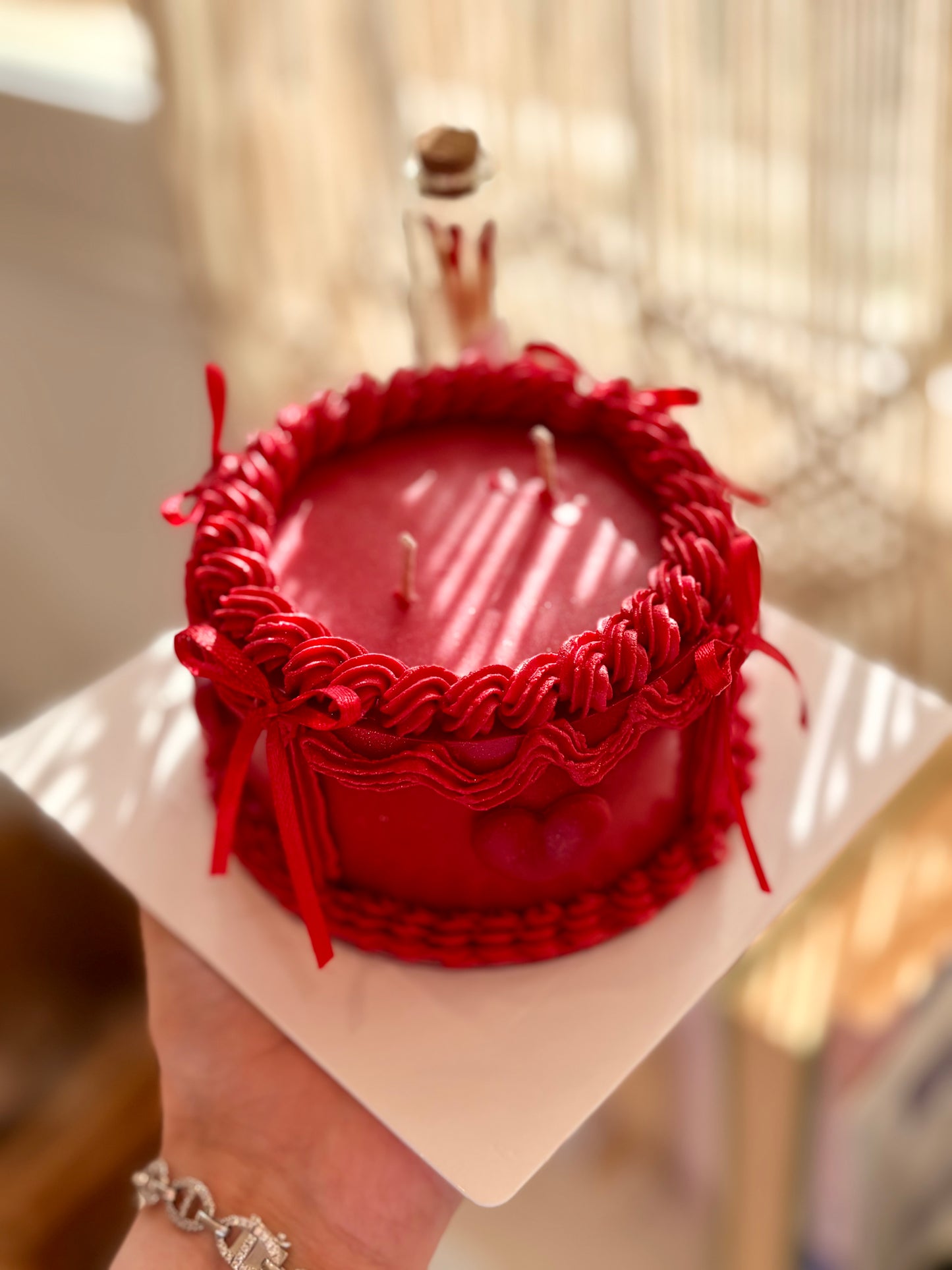 Red love candle cake