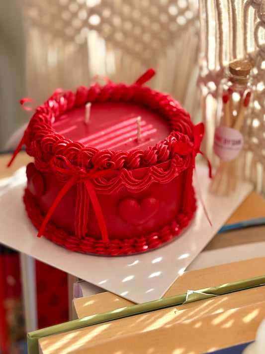 Red love candle cake