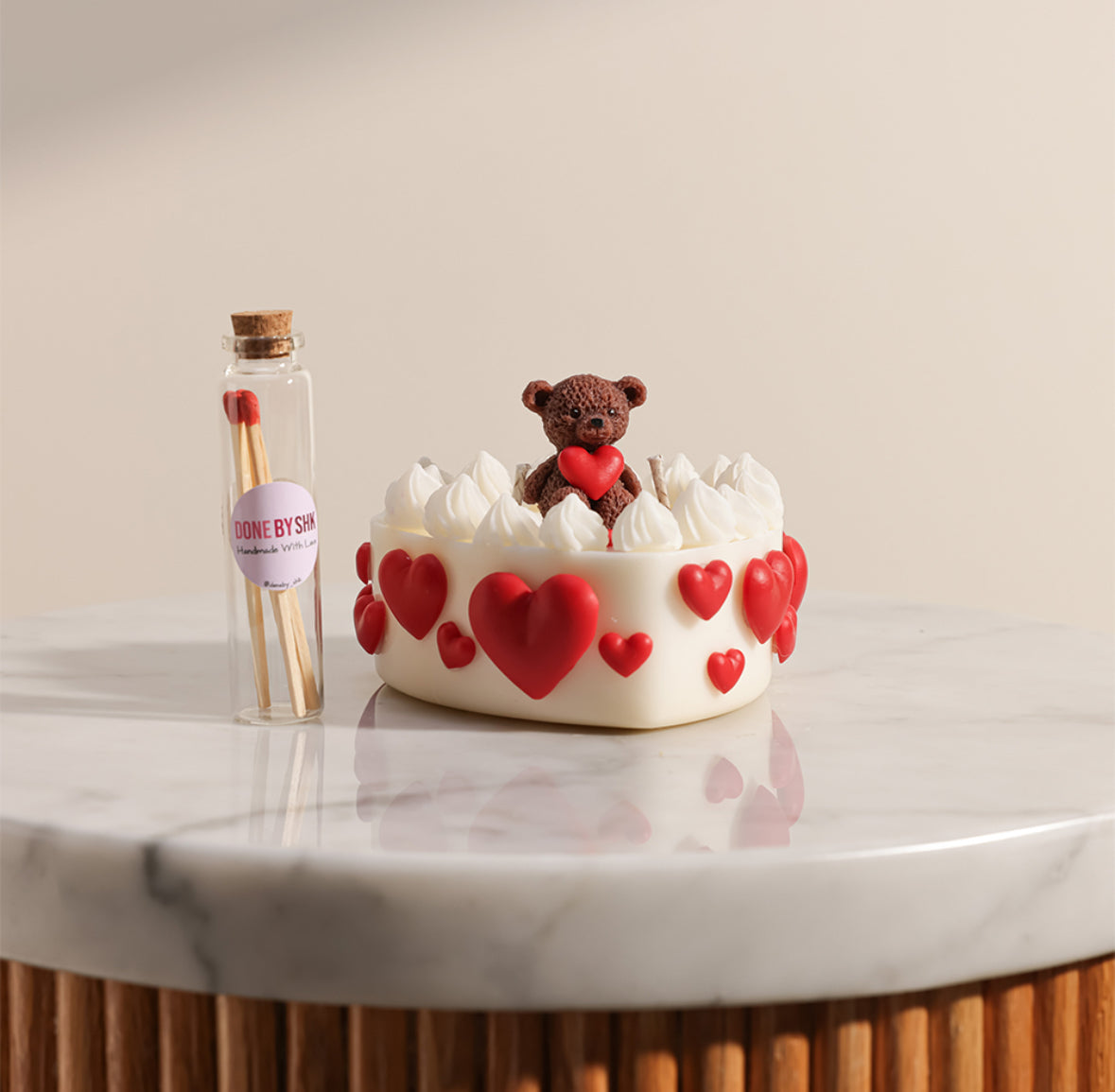 Teddy heart candle cake