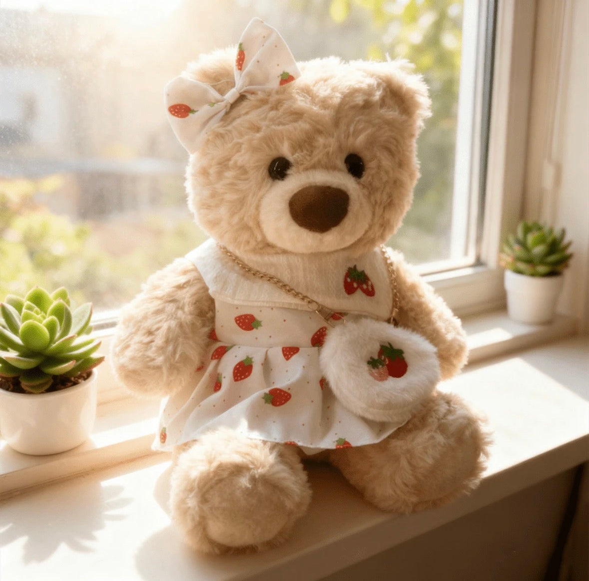White teddy with strawberry dress