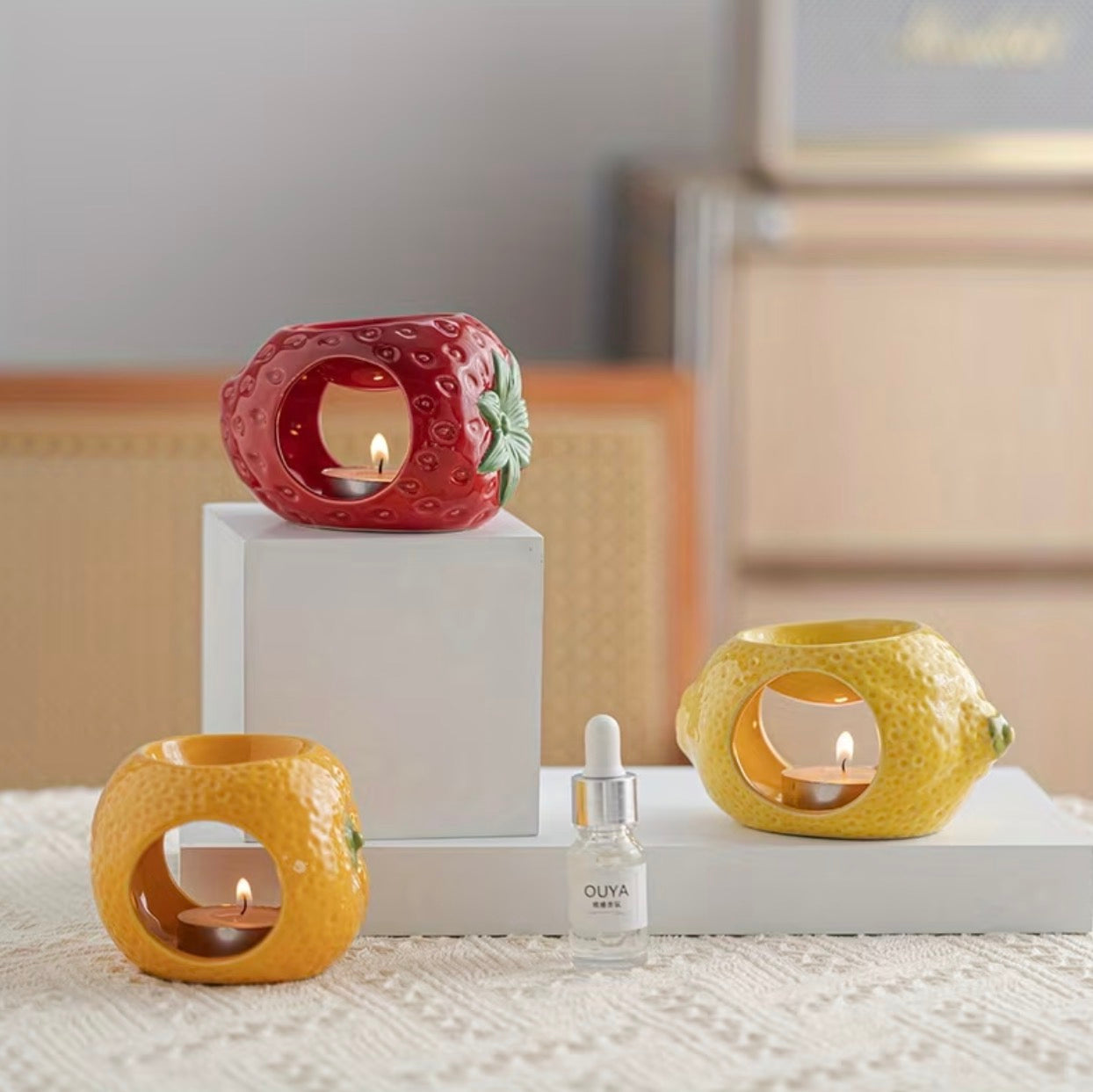 Ceramic fruit shaped wax melter