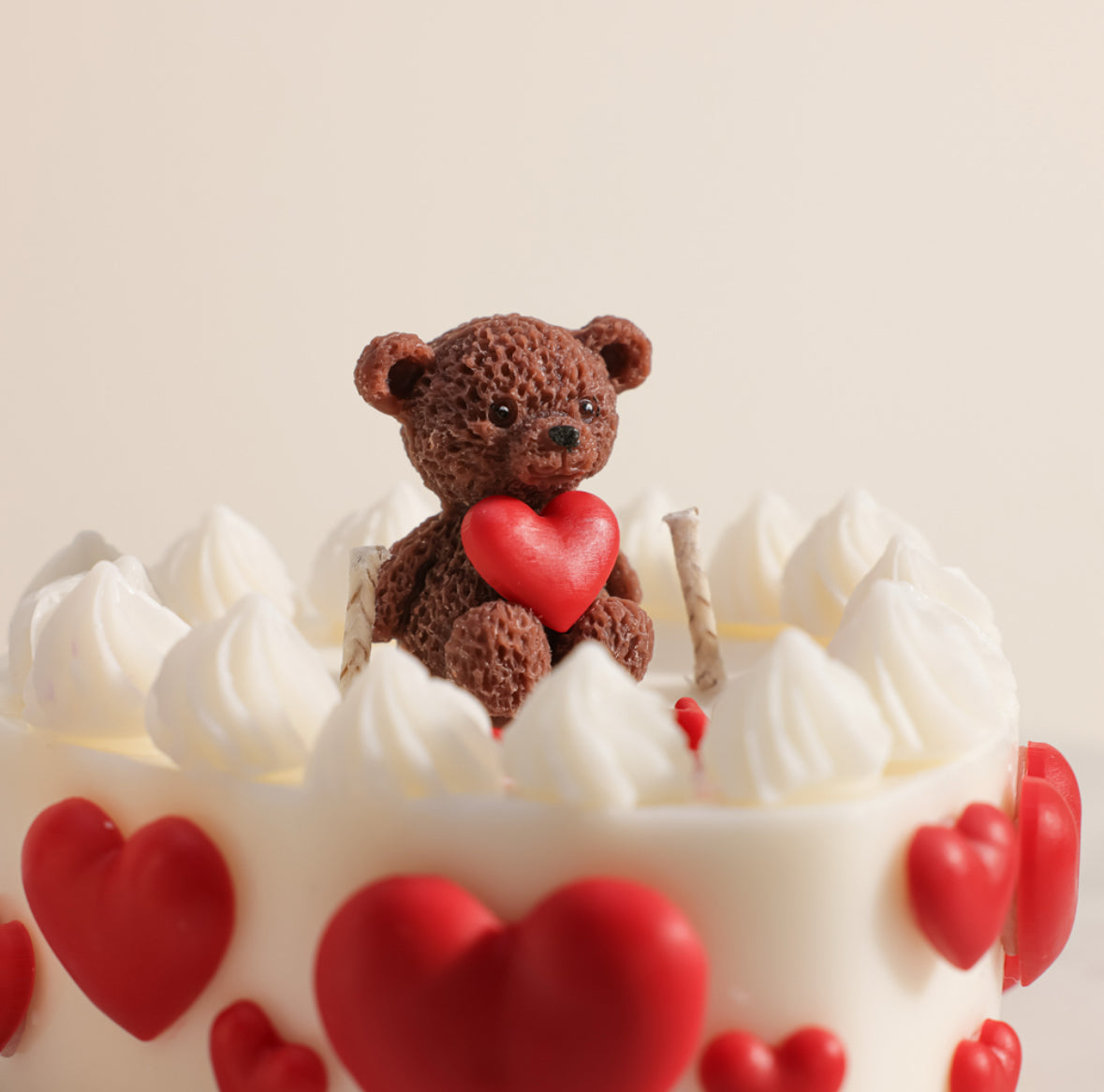 Teddy heart candle cake