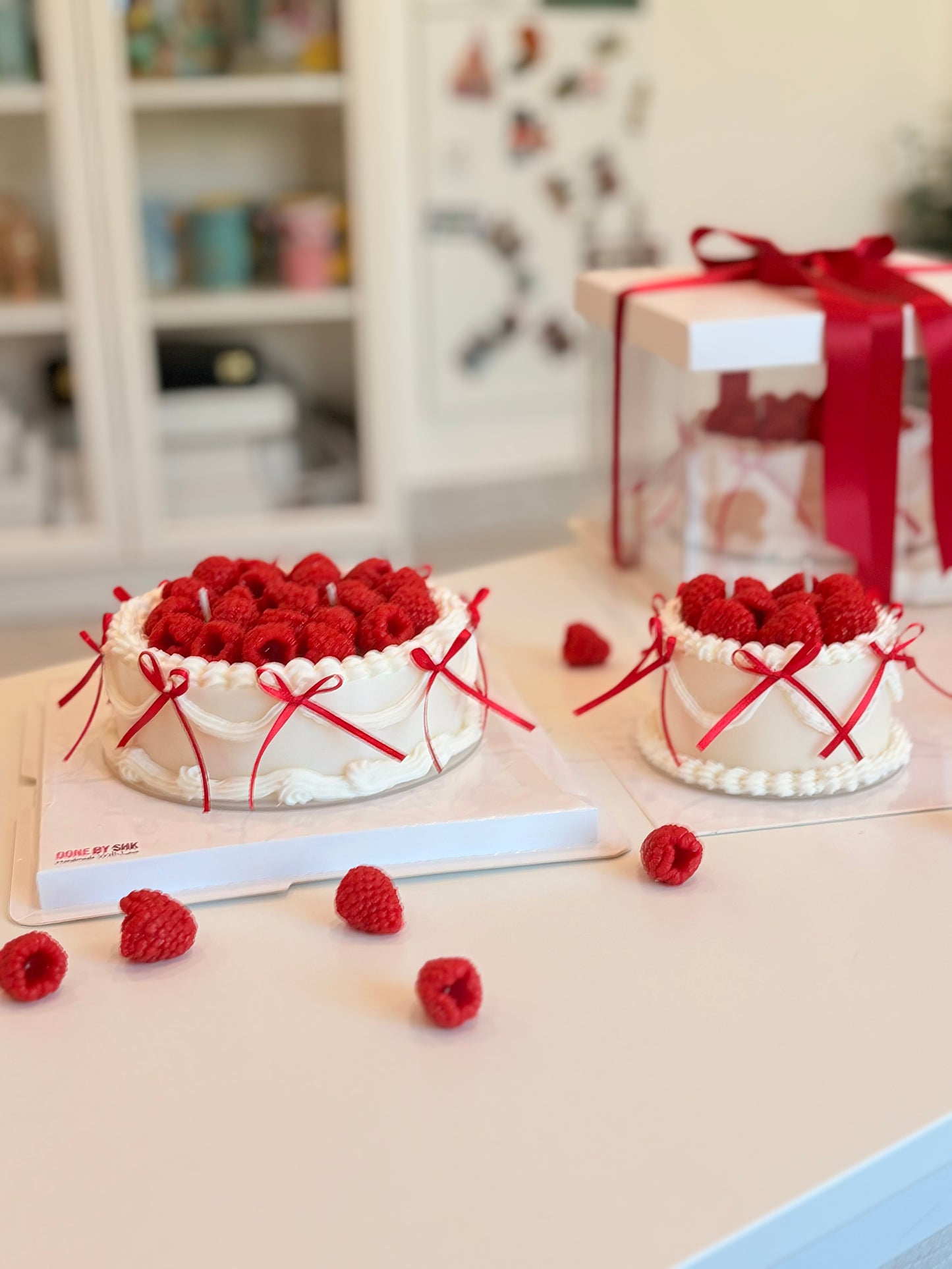 Raspberry candle cake