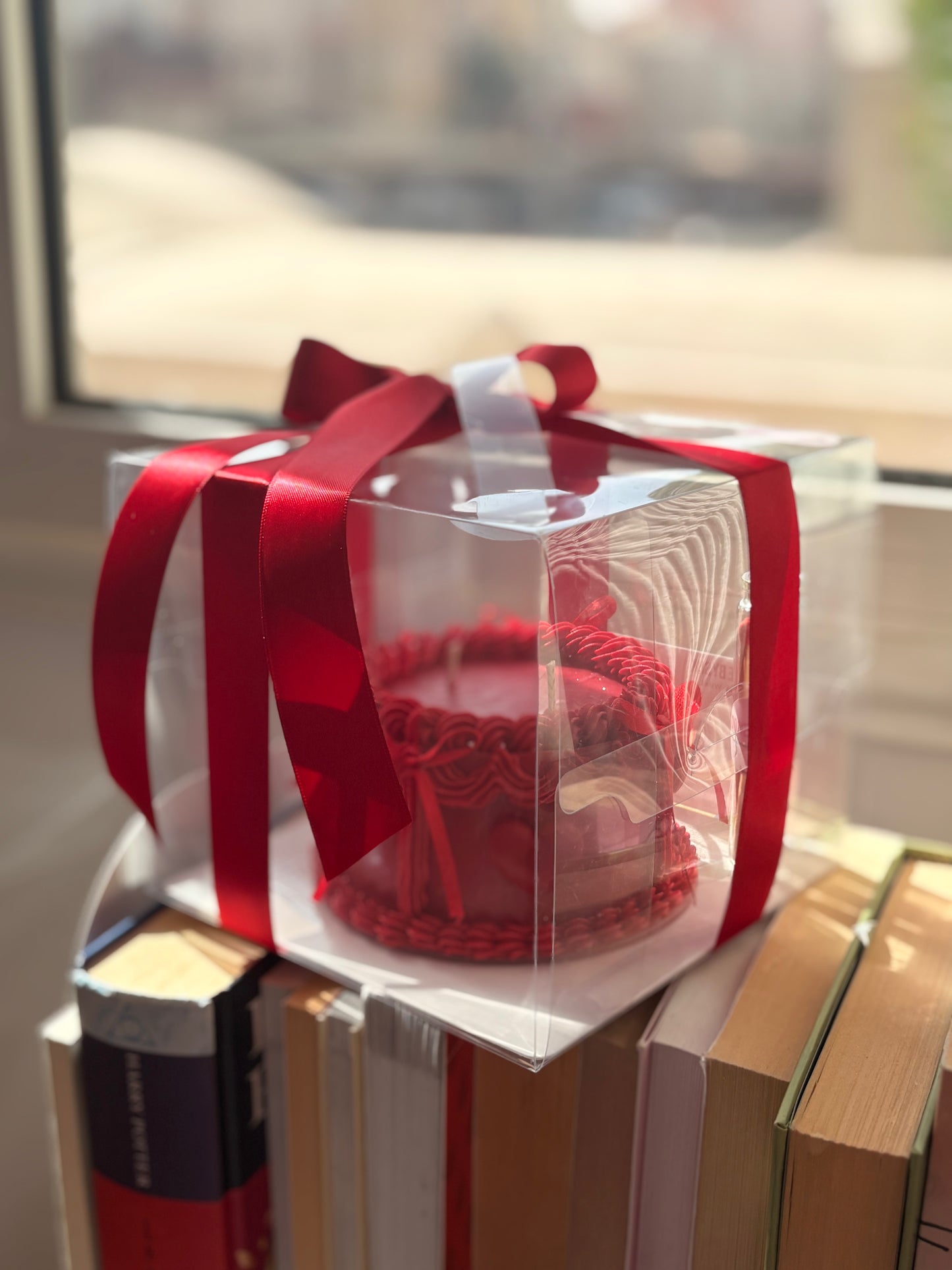 Red love candle cake