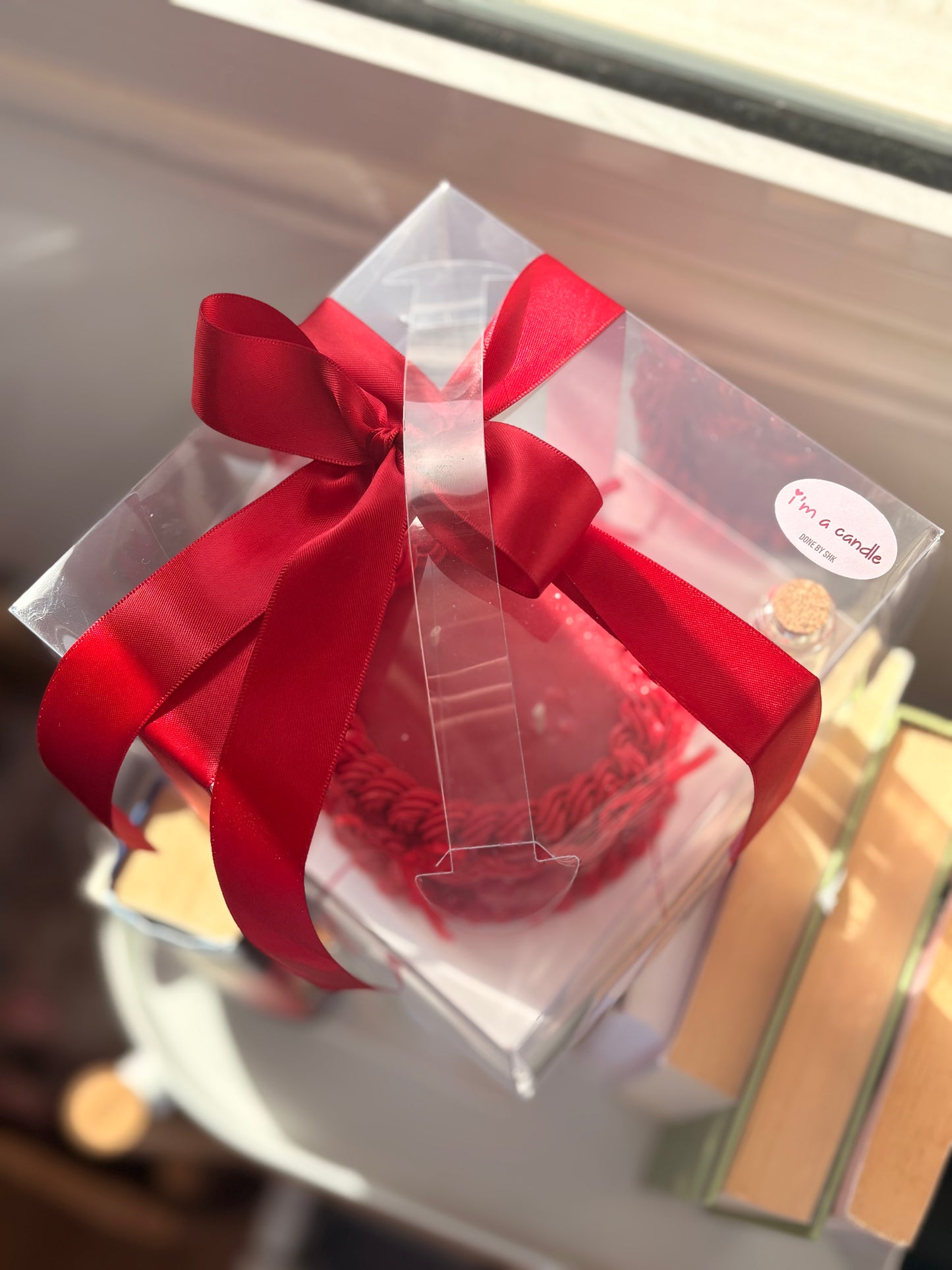 Red love candle cake